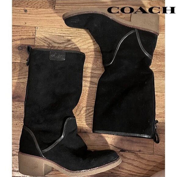 COACH suede + shearling cold-weather Palmer boots, black, 8.5 - Picture 2 of 6